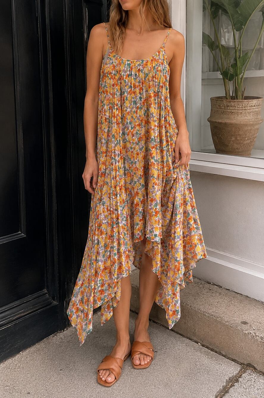 ENDLESS ROSE Pleated Waterfall Multi Maxi Dress Size XS